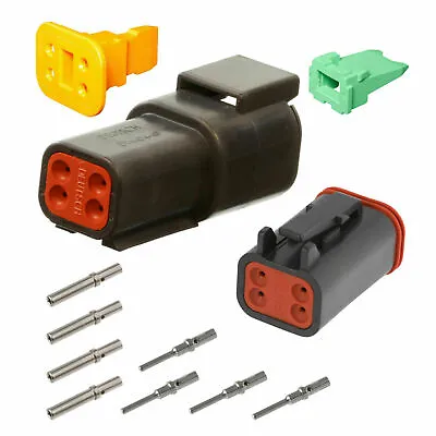 4 Pin Black Deutsch DT DT04-4S DT06-4S Waterproof Connector Kit Solid Contacts • $8.99