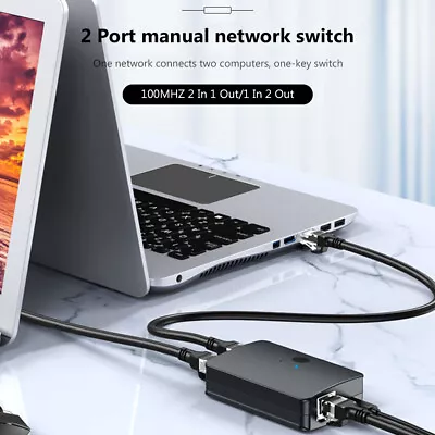 2 Ports 100M RJ45 Network Switch LAN Ethernet Switcher 2 Way Sharing Adapter Hub • £6.71