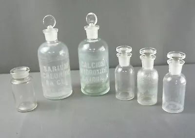 Antique 6 Pcs STOPPER BOTTLES Barium Chloride Calcium Hydroxide TCW Co Chemical • $62.50