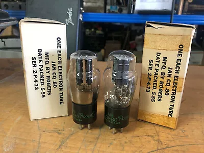 2 NOS Rogers Canada Type 80 CQ-80 Black Plate Vacuum Tubes Tested Guaranteed! • $58.88