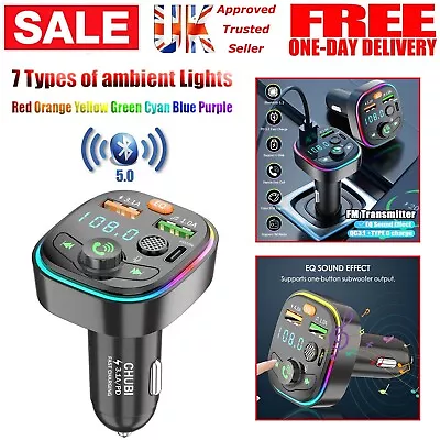 Uk Car Wireless Bluetooth Fm Transmitter Mp3 Player Usb Car Charger Adapter • £10.99