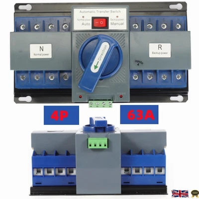 £27.90 • Buy 4P 63A Automatic Dual Power Transfer Switch Mini Changover Generator Breaker UK