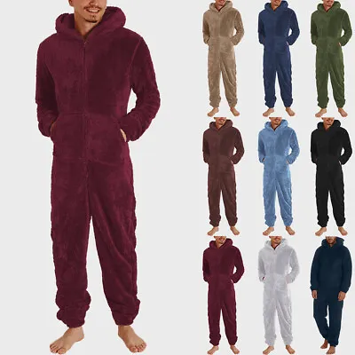 Mens Teddy Bear 1Onesie Fleece Fluffy All In One Jumpsuit Loungewear Pyjamas • £21.89