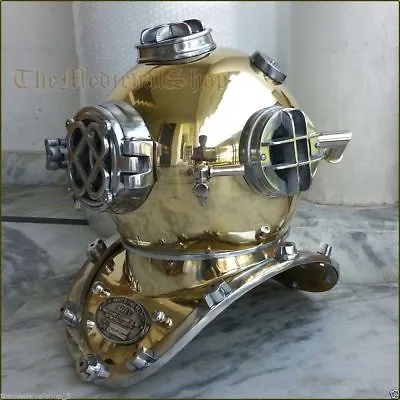 Antique Brass Scuba Deep Sea Diving Divers Helmet Mark V U.S Navy Vintage 18  • $186.82