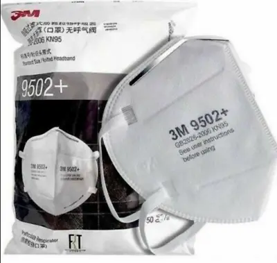 3M 9502+ (Pack Of 50) N95 NIOSH Protective Disposable Face Mask Cover Respirator • $56.66