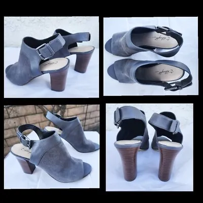 10 Women MISS ALBRIGHT Suede-like Grey Open Toe Chunky Heel Booties Sandals 10M • $28