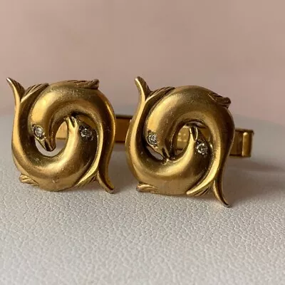 Vintage Gold Filled Diamond Fish Cufflinks • $299