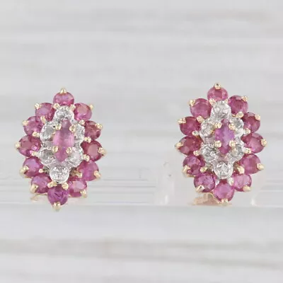 1.18ctw Ruby Diamond Stud Earrings 14k Yellow Gold Marquise Halo • $229.99