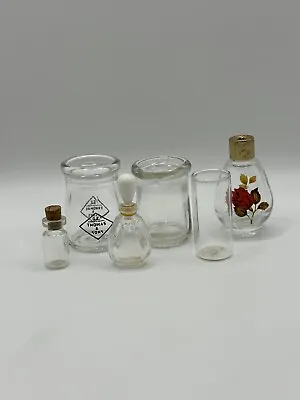 Vintage Glass Bottles Lot Of 6 Miniature Collectible Tiny Shadowbox Decor • $15