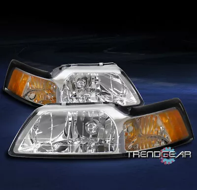 For 99-04 Ford Mustang Replacement Chrome Headlights Headlamps Lamp Gt Svt Cobra • $93.95
