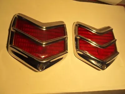 TWO VTG 1940 Ford Taillight Bezel Rim Trim & Red Dot Glass Lens Chevron DUOLAMP • $50