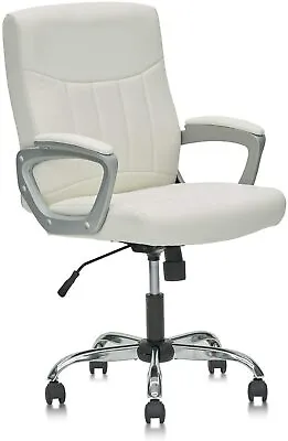 Mid Back Leather Office Executive Chair Lumbar Support Padded Black White Swivel • $77.99