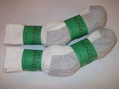 Davido Mens Socks Crew Made In Italy 100% Cotton 6 Pack White/gray Toe Siz 10-13 • $25.50