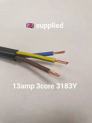 13 Amp 3183Y 3 Core Black Mains Flex Wire Cable Wire Round 30/0.25mm Copper • £7.25