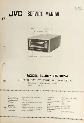 JVC - Nivico - ED-1102 & ED-1102M - 8-Track Tape Player - Service Manual • $15