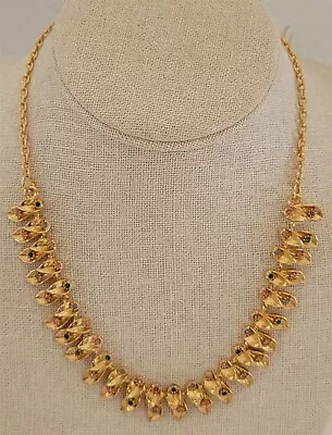 Vintage 17  Goldtone Leaf & Rhinestones Necklace Costume Jewelry • $5