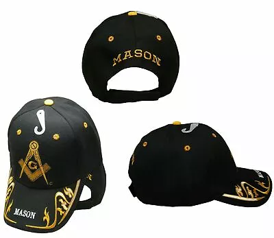 Mason Freemason Masonic LETTERS Black Gold Trim Embroidered Hat Cap • $12.88