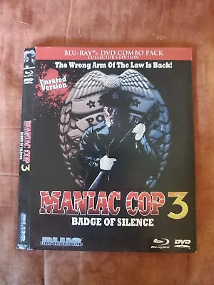 Maniac Cop 3 Bluray Blue Underground  EMBOSSED SLIPCOVER ONLY NO DISC OR CASE  • $14.99