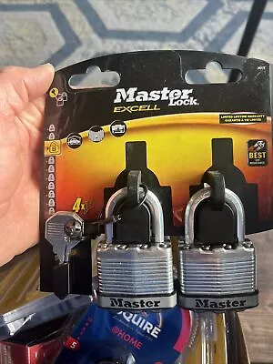 Master Lock Excell 45mm Wide Laminated Steel Padlock - Silver Twin Pack... • £12