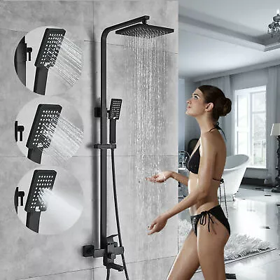 Matte Black Shower Faucet System Bathroom Rainfall Head Combo With Handle Spray • $95