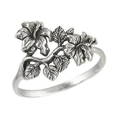 Hibiscus Flower Ring 925 Sterling Silver Symbol Of Beauty Tropical Hawaiian Band • $18.99