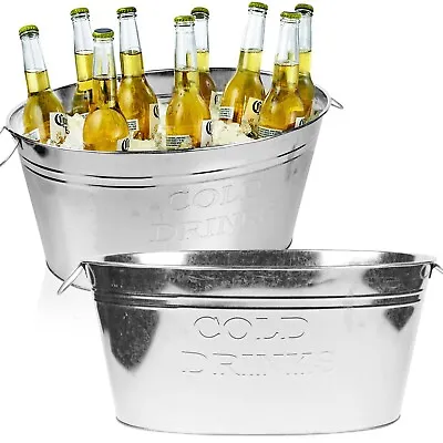 2x Large Galvanised Metal Wine Champagne Beer Bottle Ice Cooler Bucket Party Tub • £24.99