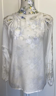 $31 • Buy ALICE McCALL White Embroidered Cutout Long Sleeve Blouse Size 10
