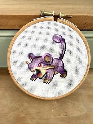 Finished Rattata Pokemon Cross Stitch Embroidery Hoop • £20
