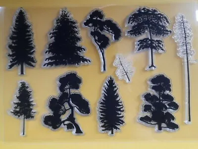 Clear Stamp Set Trees - Tree Silhouette Forest - Journal Scrapbook Card Craft • £4.49