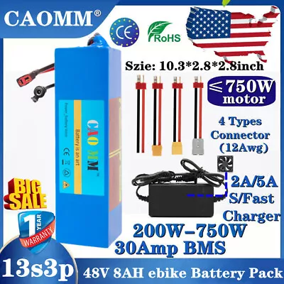 48V 8Ah Lithium Battery For 350W 500W 750W Ebike Electric Bicyclrs Fast Charger • $156.99