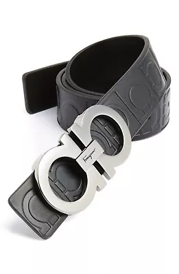 Ferragamo Men’s Gamma Embossed Leather Double Gancini Belt Size 34 (30-32) • $150