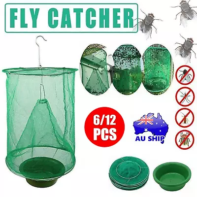 12PCS Fly Trap Net Cage Trap Hanging Catcher Insect Ranch Pest Killer Reusable • $27.99