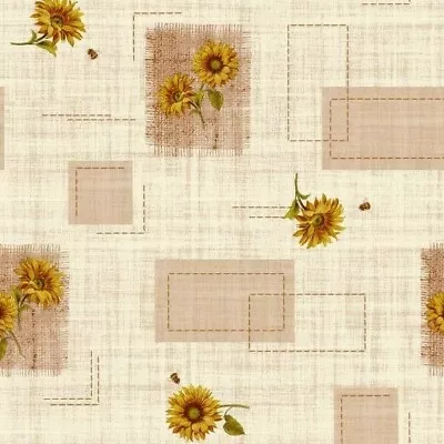 Sunflower Beige Cream Linen Look Square PVC Vinyl Wipe Clean Oilcloth Tablecloth • £7.95