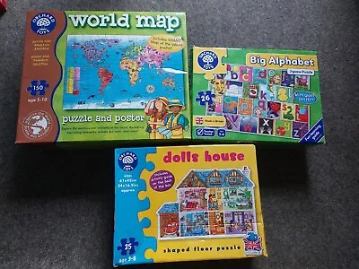 £12 • Buy Orchard Toys 3 Puzzle Bundle - Big Alphabet Dolls House World Map
