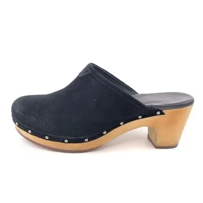 UGG Abbie Winter Clogs Womens Size 10 EUR 41 Black Suede Wooden Platform Slip On • $59.99