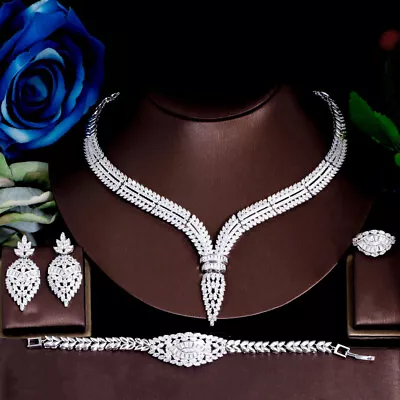 Elegant Design Women Silver Plated Cubic Zircon Wedding Banquet Jewelry Set Gift • $35.40