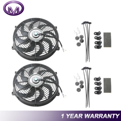 $39.79 • Buy Pair 14  Universal Slim Push Pull Electric Radiator Fan Cooling 12V Mount Kit