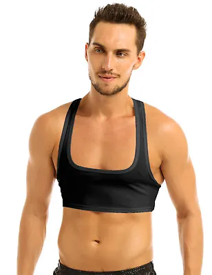 Men's T-shirt Y Back Vest Gym Crop Tank Top See-through Fishnet Costume Sports • £4.33