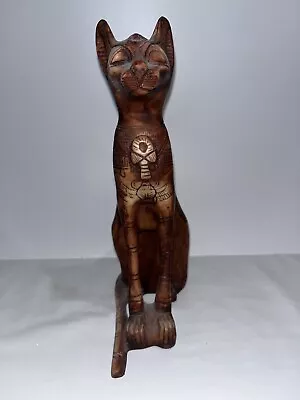 Vintage Egyptian Goddess Bast Bastet Statue Carved Cat Egypt 11” Tall • $30