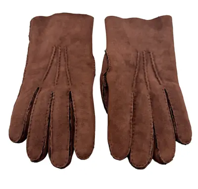 Coach Vintage Brown Shearling Suede Warm Leather Gloves Size Small • $55