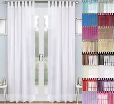 £6.99 • Buy 1 Pair Of High Quality Plain Voile Curtain Panels Tab Top Header 16 Colours 