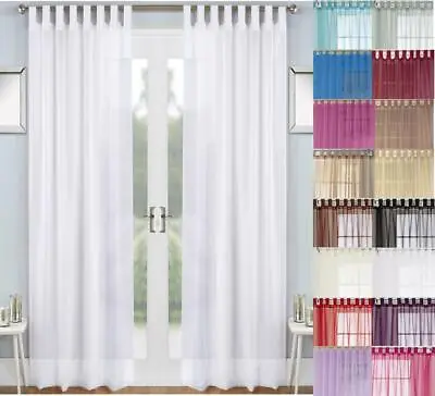 1 Pair Of High Quality Plain Voile Curtain Panels Tab Top Header 16 Colours  • £12.99