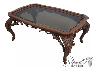 L63313EC: LABARGE Art Nouveau Large Glass Top Coffee Table • $2195