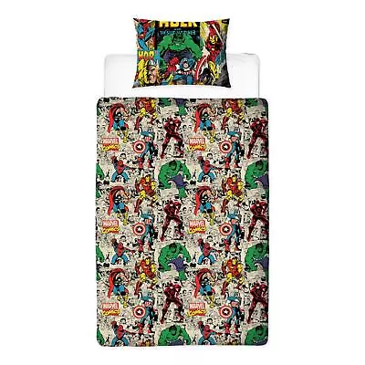 £26.99 • Buy Marvel Single Duvet Cover Set Retro Comics Superhero Fans Avengers 2-in-1 Design