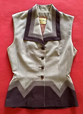 Vintage Woman's ART DECO BUTTON FRONT VEST Lilli Ann FABRIC OF FRANCE Rockabilly • $74.99