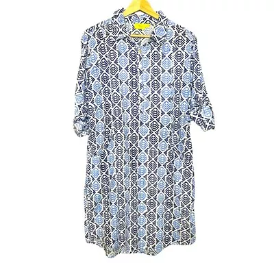 Roller Rabbit Blue White Printed-semi Sheer Cotton Shirt Dress Size 6 Beach • £16.06