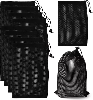 Mesh Drawstring Bag With Drawstrings Black Cord Lock Closure Laundry Bag 10Pcs • $21.99