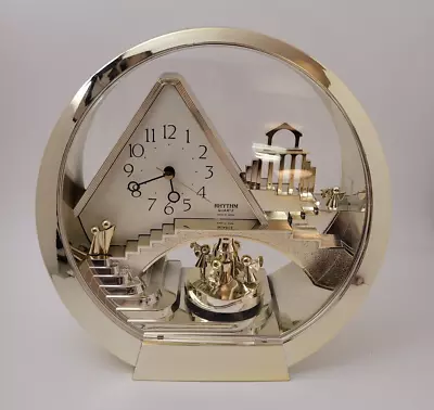 Clock 70s Rhythm Quartz Animated Stairway To Heaven Angels Trumpet Goldtone VTG • $22.98