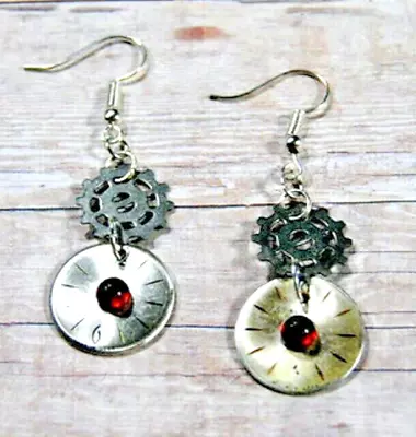 Earrings Jewelry / Watch Parts Dials +Silver Gears + Red Swarovski Crystals  • $13.95