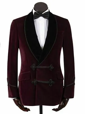 Men's Vintage Maroon Velvet Smoking Jacket With Shawl Collar Dinner Jacket • $72.99